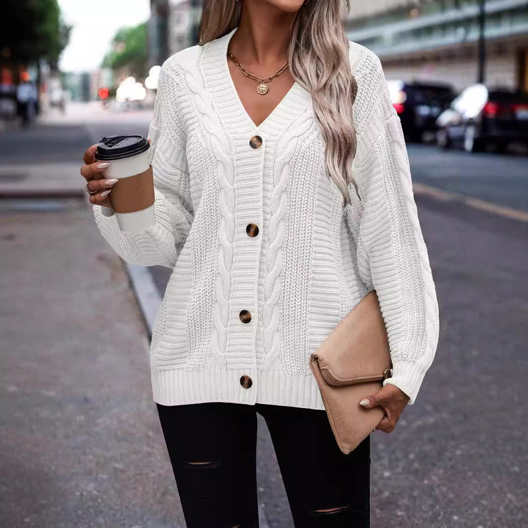 Women's Textured Cardigan with V Neckline and Button Placket