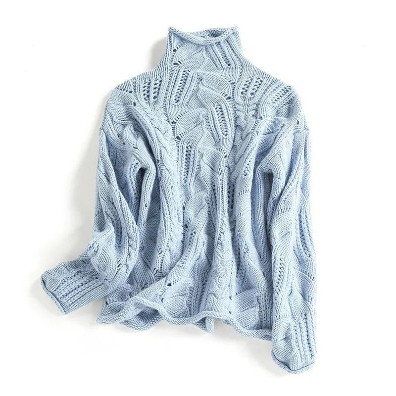 Women's Turtleneck Cable Knit Jumper with Lightweight Design