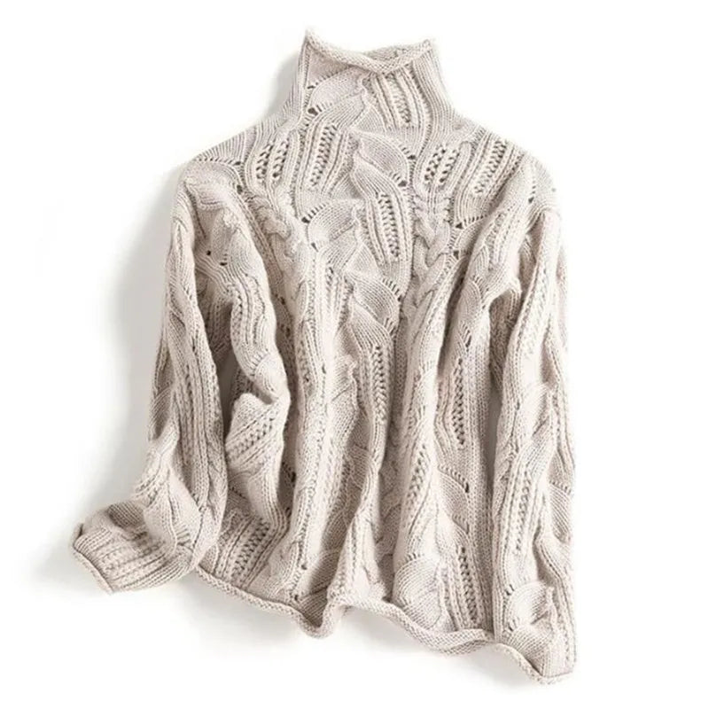 Women's Turtleneck Cable Knit Jumper with Lightweight Design