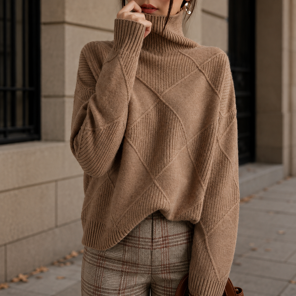 Women's Turtleneck Jumper in Soft Siracusa Diamond Knit