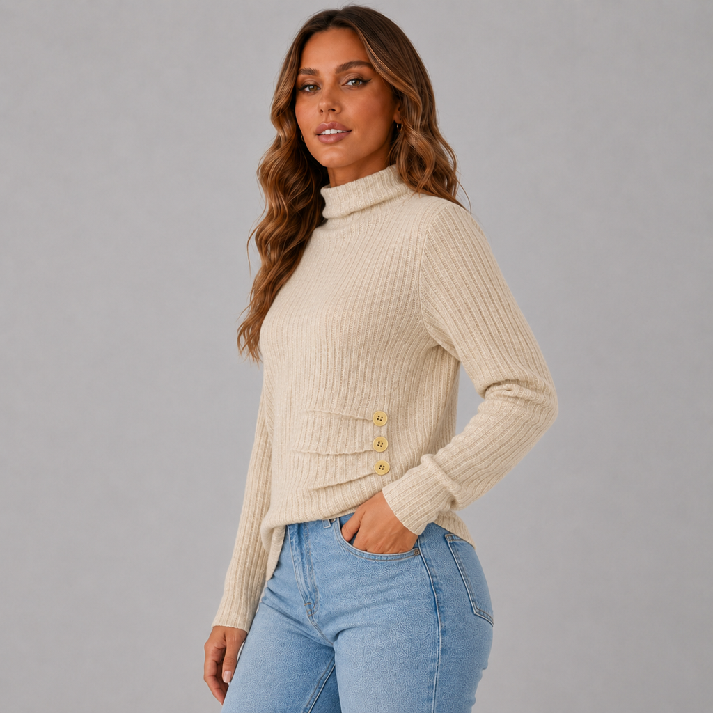 Women's Turtleneck Jumper with Button Detail