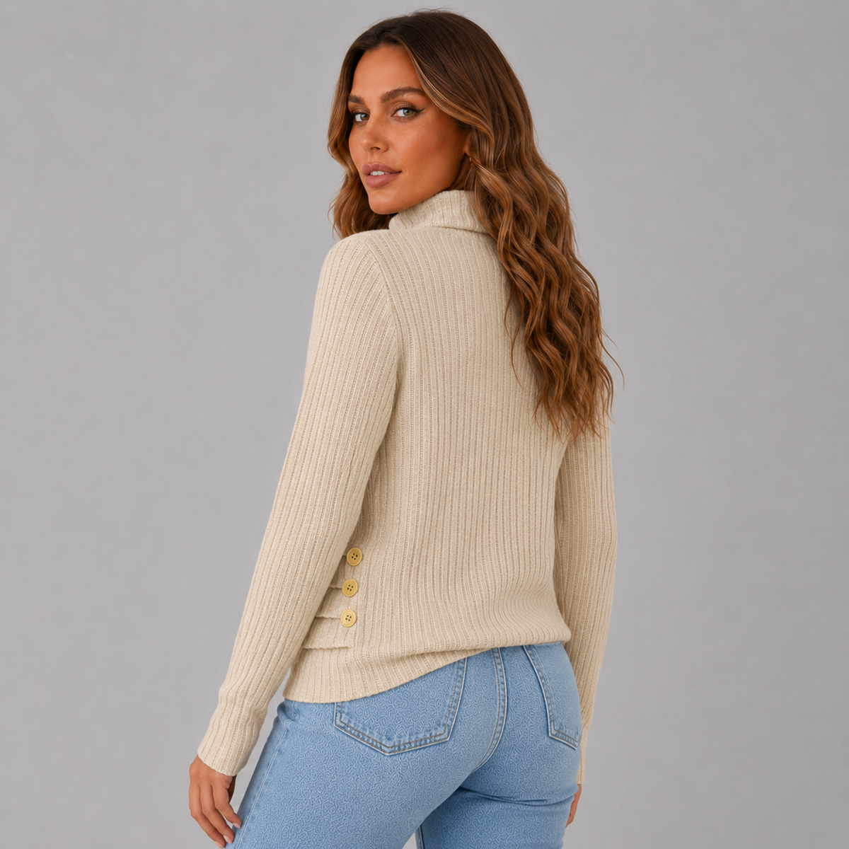 Women's Turtleneck Jumper with Button Detail