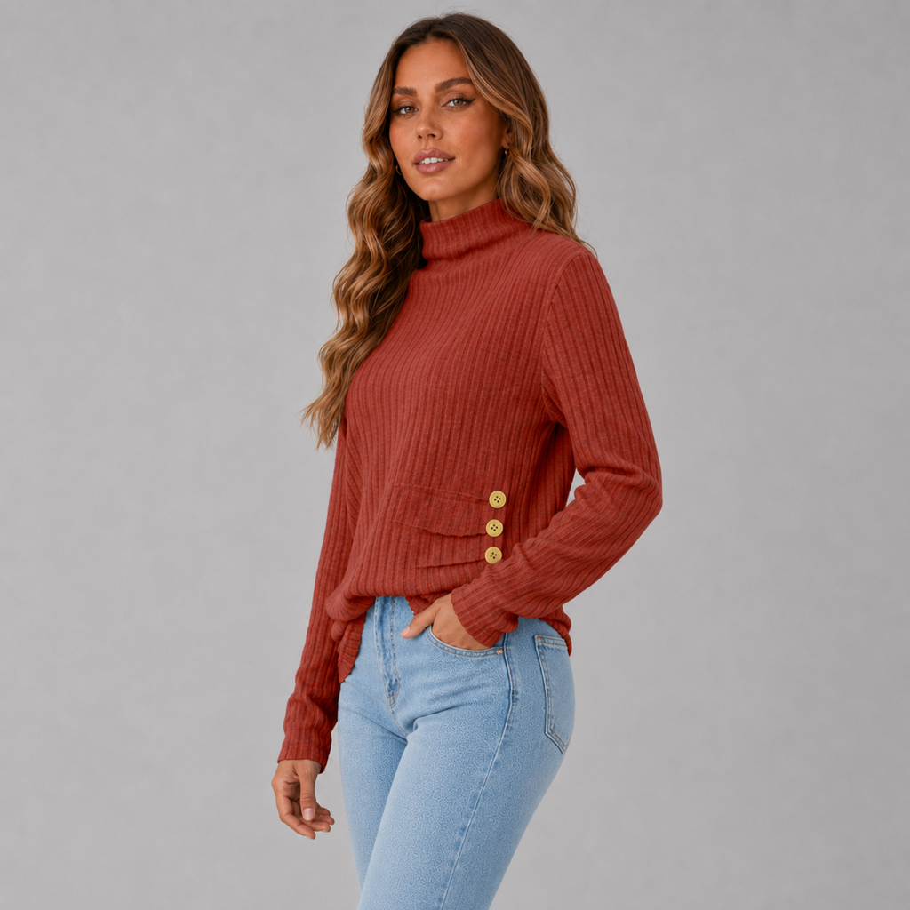 Women's Turtleneck Jumper with Button Detail