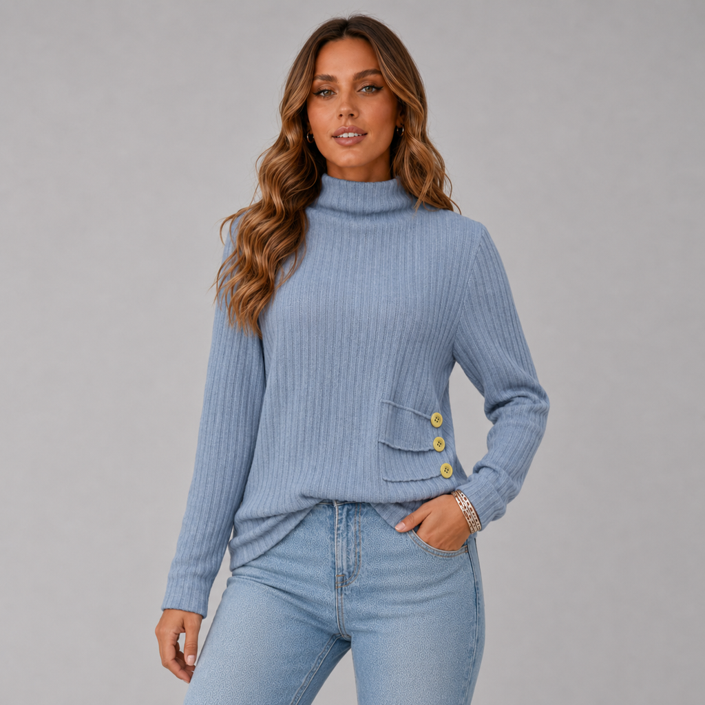 Women's Turtleneck Jumper with Button Detail