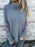 Women's Turtleneck Jumper with Long Sleeves and Button Details