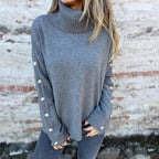 Women's Turtleneck Jumper with Long Sleeves and Button Details