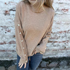 Women's Turtleneck Jumper with Long Sleeves and Button Details