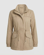 Women's Utility Jacket with Drawstring Waist and Flap Pockets
