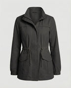 Women's Utility Jacket with Drawstring Waist and Flap Pockets