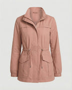 Women's Utility Jacket with Drawstring Waist and Flap Pockets