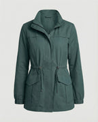 Women's Utility Jacket with Drawstring Waist and Flap Pockets