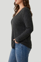 Women's V-Neck Knitted Jumper in Soft Stretch Fabric