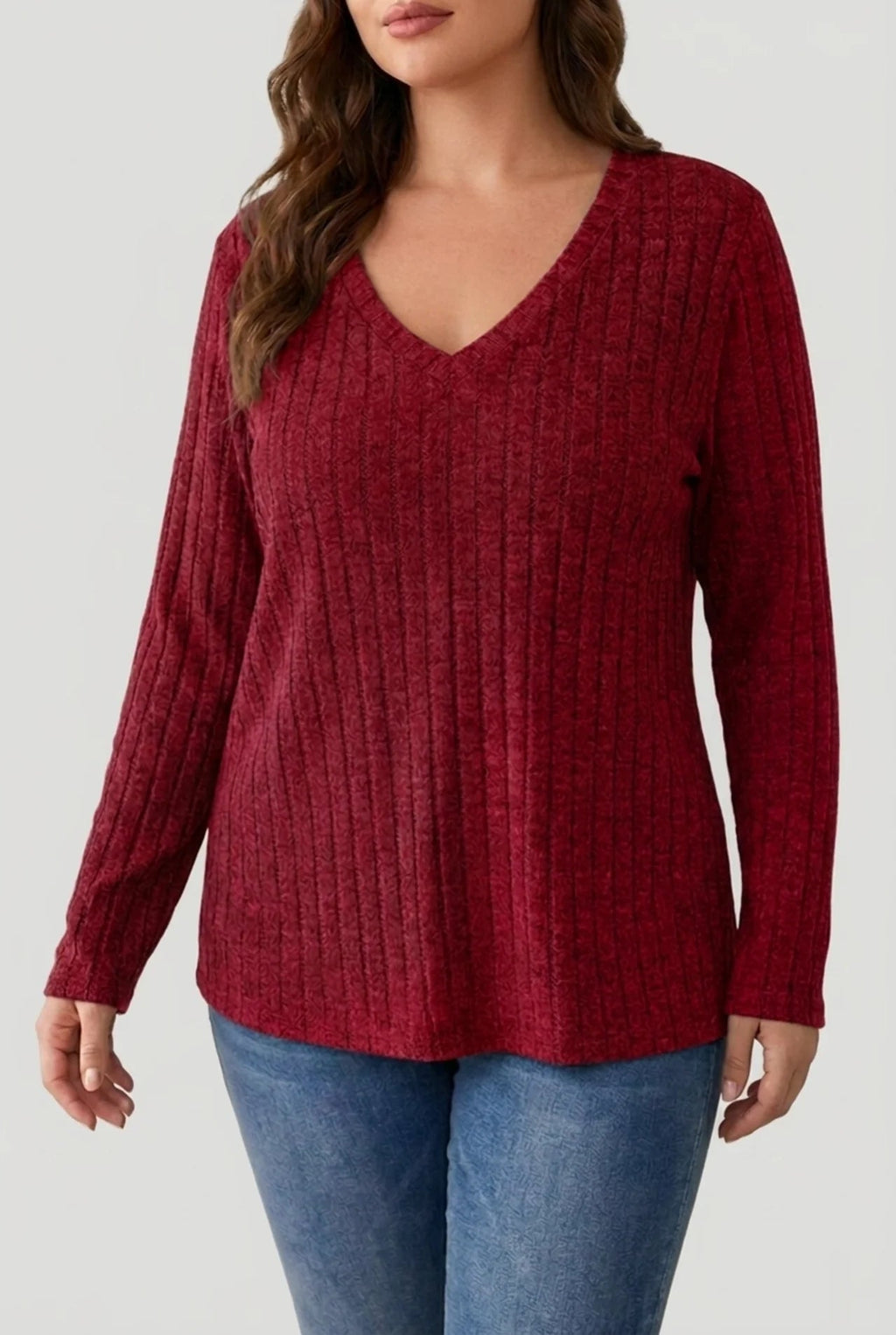 Women's V-Neck Knitted Jumper in Soft Stretch Fabric