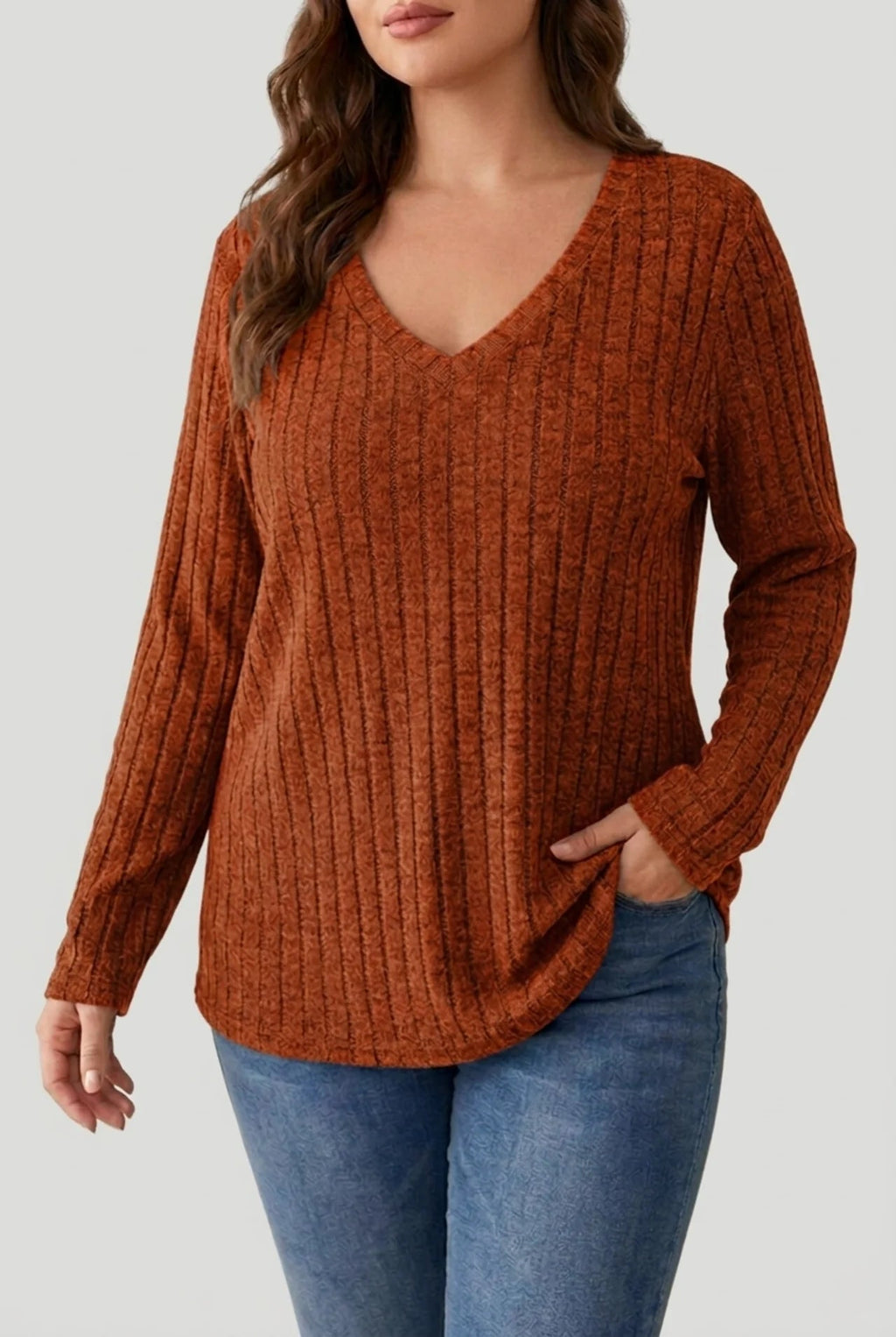 Women's V-Neck Knitted Jumper in Soft Stretch Fabric