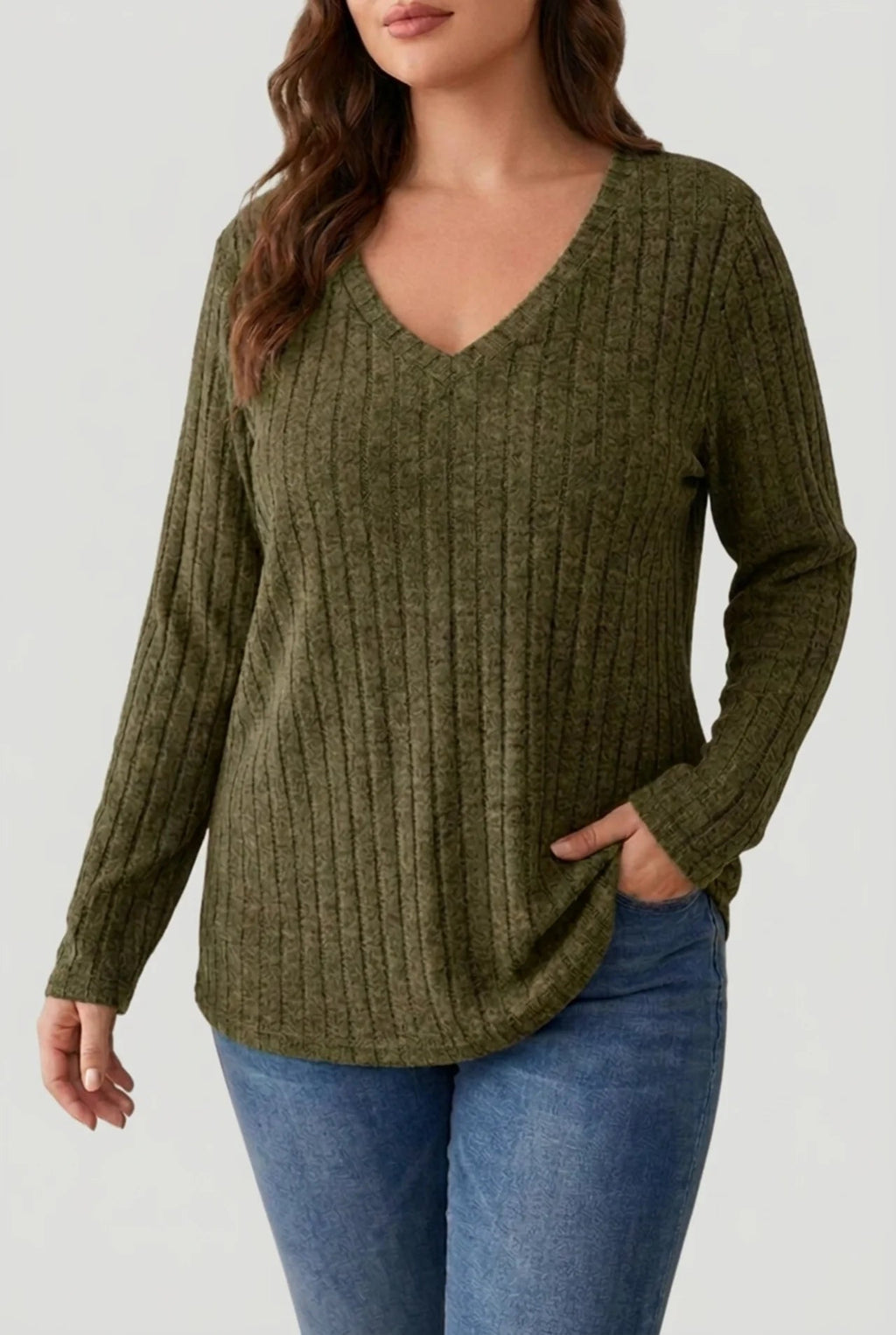 Women's V-Neck Knitted Jumper in Soft Stretch Fabric for Autumn Wear