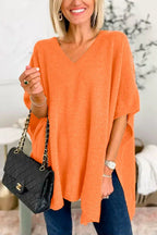Women's V-Neck Knitted Poncho with Oversized Fit