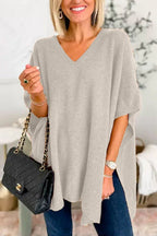 Women's V-Neck Knitted Poncho with Oversized Fit