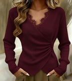 Women's V-Neck Knitted Top with Asymmetric Bow in Soft Knit