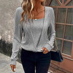 Women's V-Neck Long Sleeve Jumper in Premium Knit Fabric