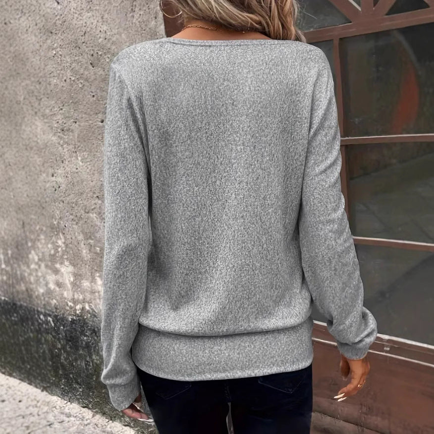 Women's V-Neck Long Sleeve Jumper in Premium Knit Fabric