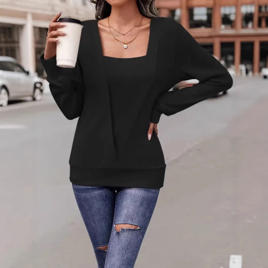 Women's V-Neck Long Sleeve Jumper in Premium Knit Fabric