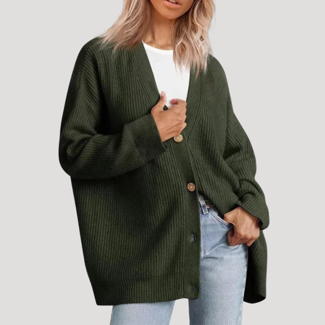 Women's V-neck Knitted Cardigan with Lightweight Warmth