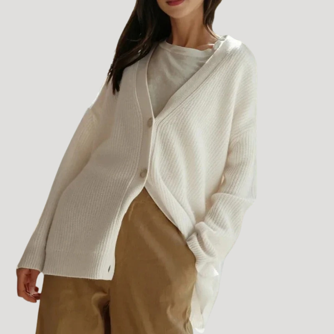 Women's V-neck Knitted Cardigan with Lightweight Warmth