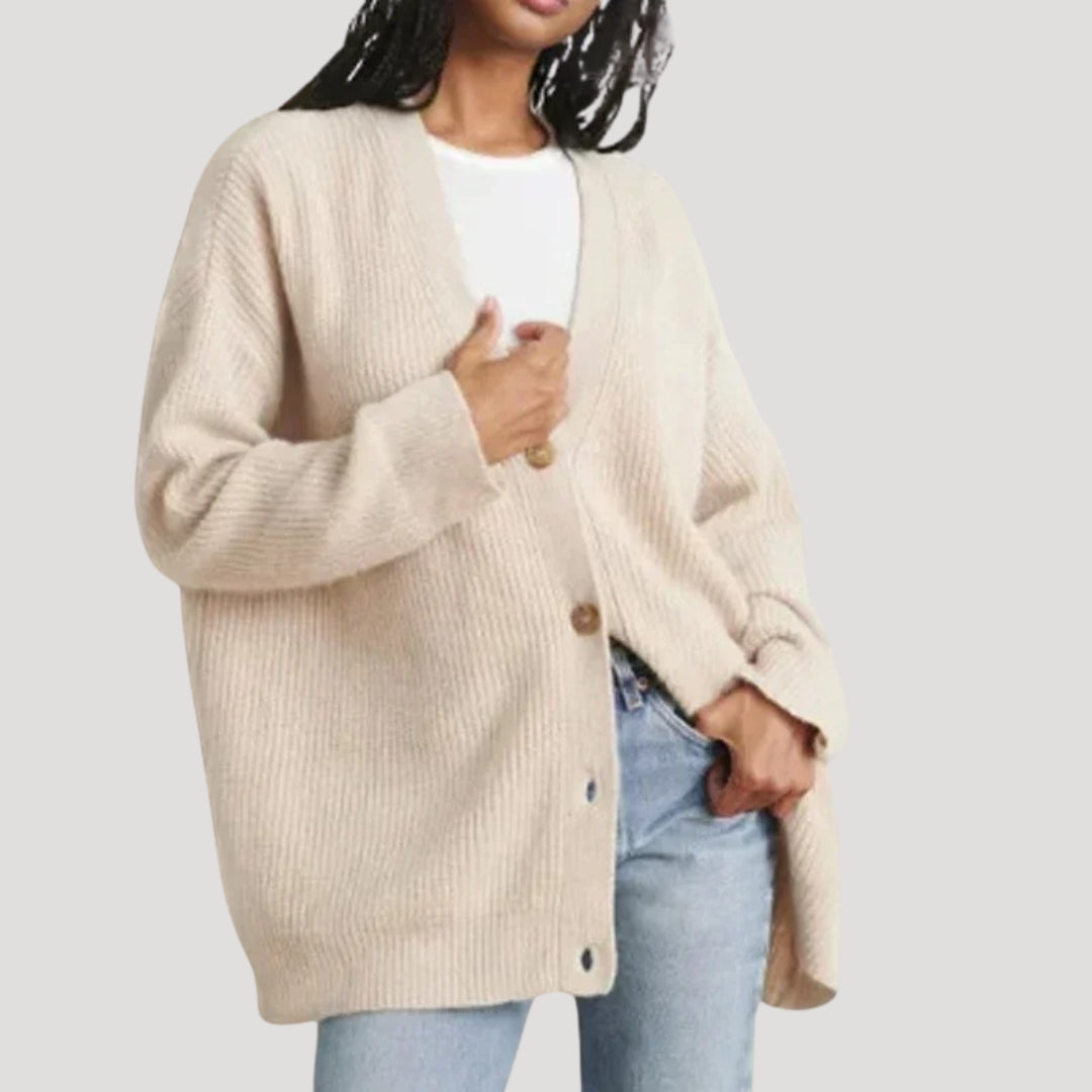 Women's V-neck Knitted Cardigan with Lightweight Warmth