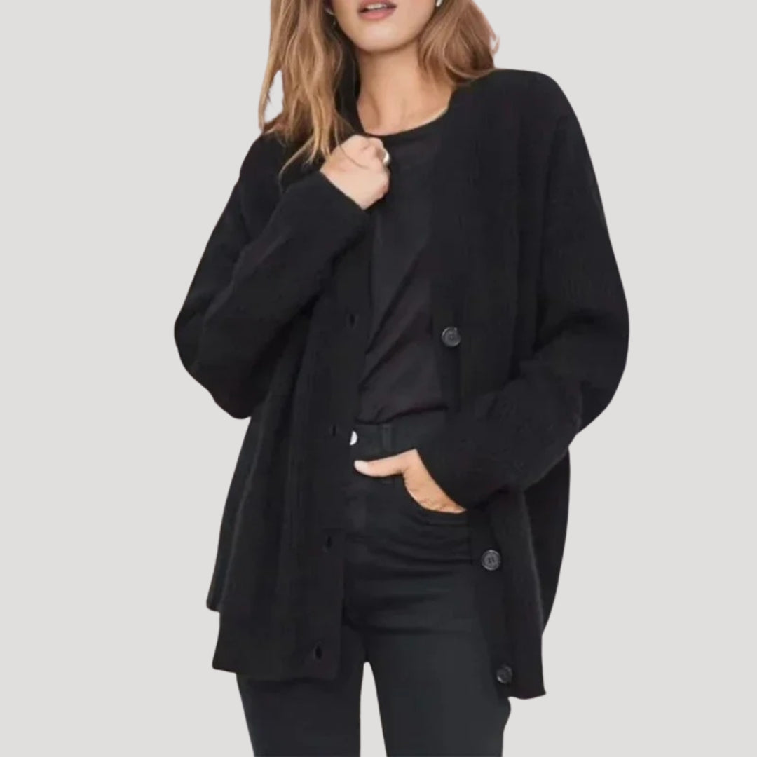 Women's V-neck Knitted Cardigan with Lightweight Warmth
