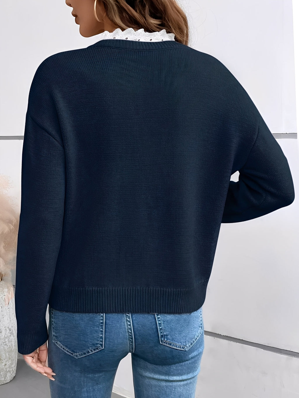 Women's V-neck Knitted Jumper with Comfortable Fit
