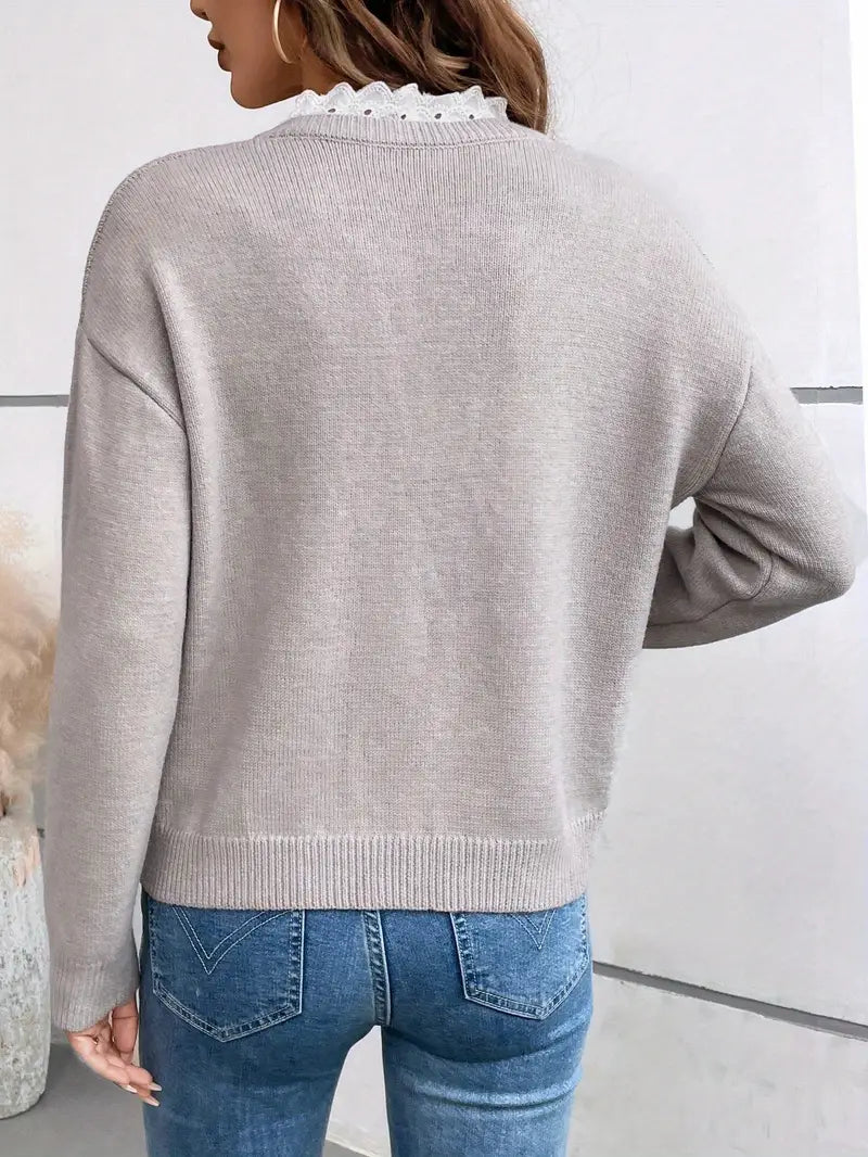 Women's V-neck Knitted Jumper with Comfortable Fit