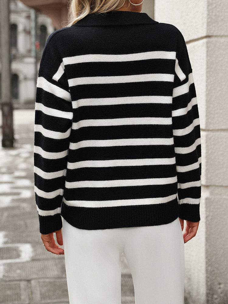 Women's V-neck Knitted Jumper with Flattering Drape
