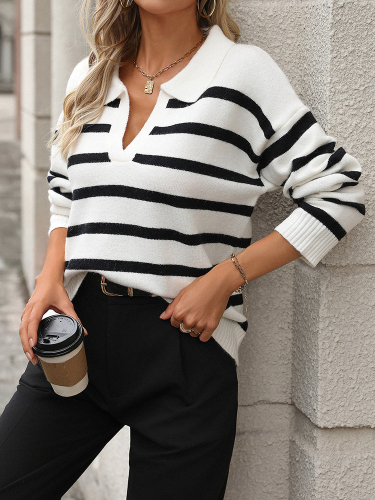 Women's V-neck Knitted Jumper with Flattering Drape