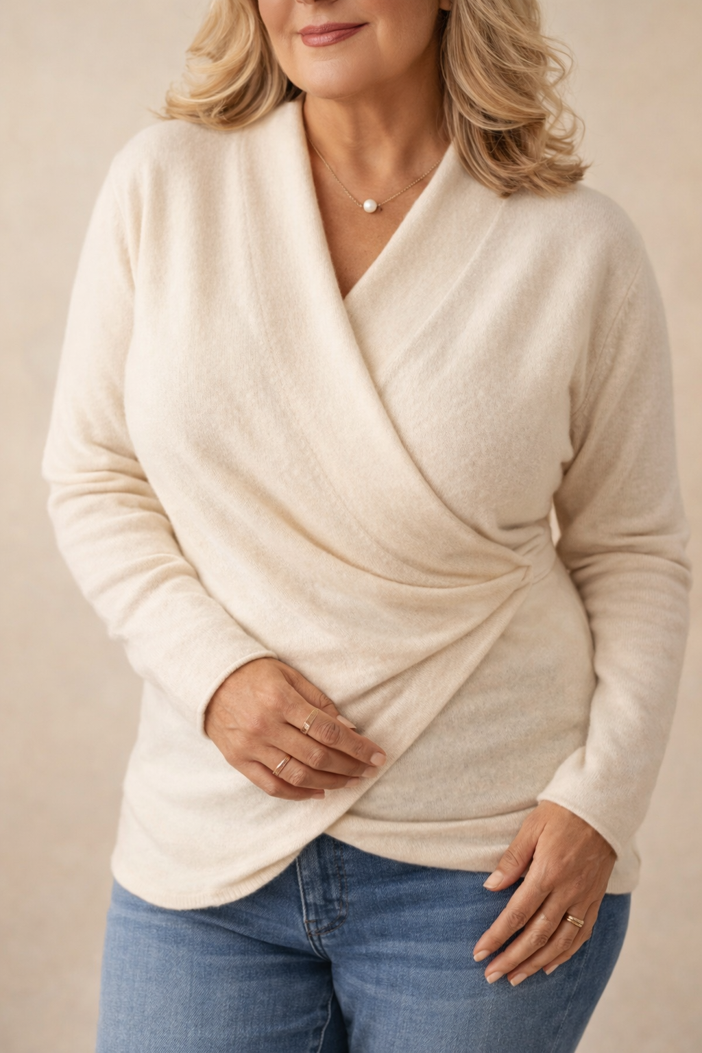Women's Wrap Jumper in Soft Fine Knit with Classic Fit