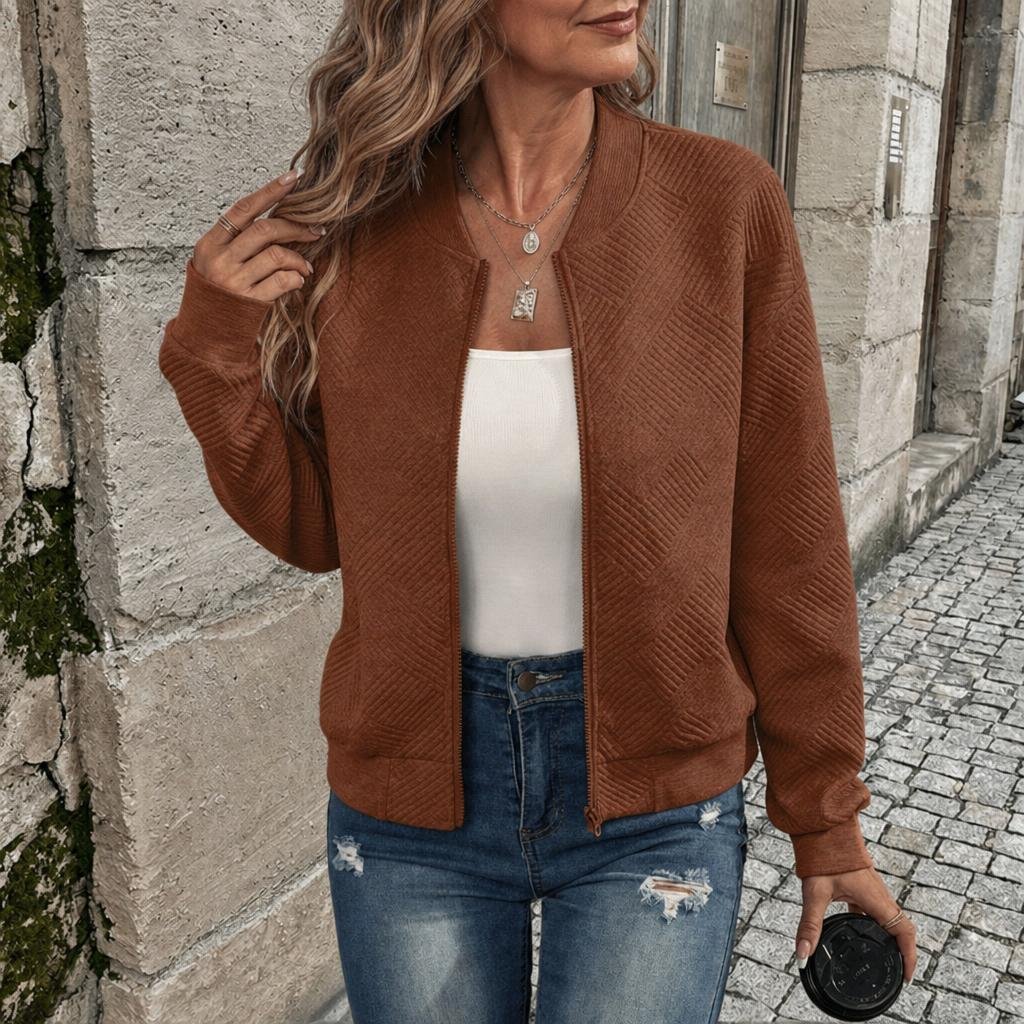 Women's Zip Cardigan in Structured Polyester-Elastane Blend