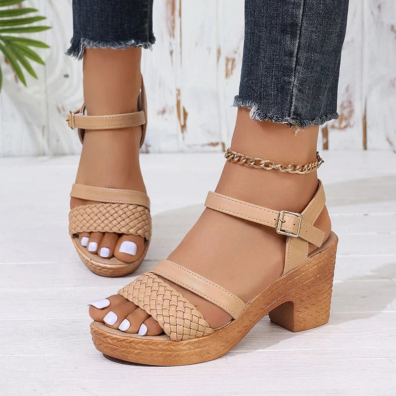Woven Platform Sandals | Textured Design with Adjustable Ankle Strap | Comfortable Footwear for Everyday Style 0
