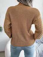 Women's Balloon Sleeve Diamond Textured Knit Jumper