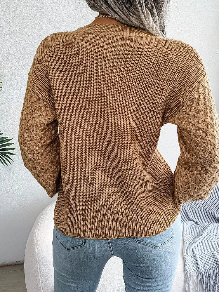 Women's Balloon Sleeve Diamond Textured Knit Jumper