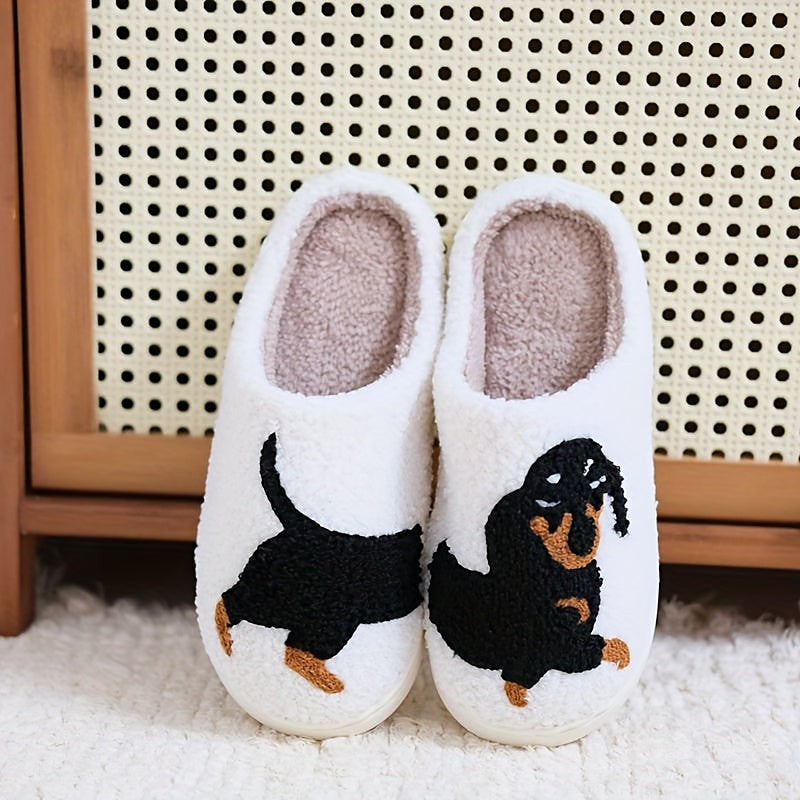 Women's Dog Embroidered Open Back Slippers