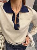 Women's Colour Block Polo Neck Top
