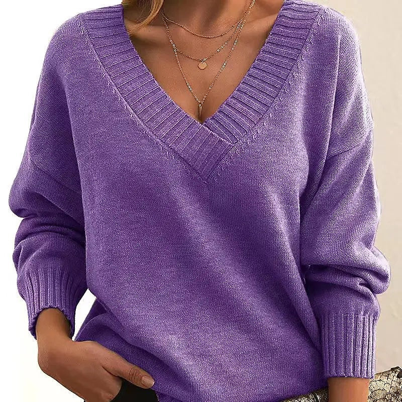 Women's Wide Sleeve Plunge Neck Jumper
