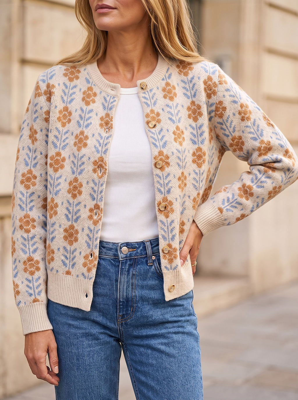 Women's Floral Jacquard Soft Knit Cardigan