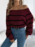Women's Off Shoulder Chunky Stripe Knitted Jumper