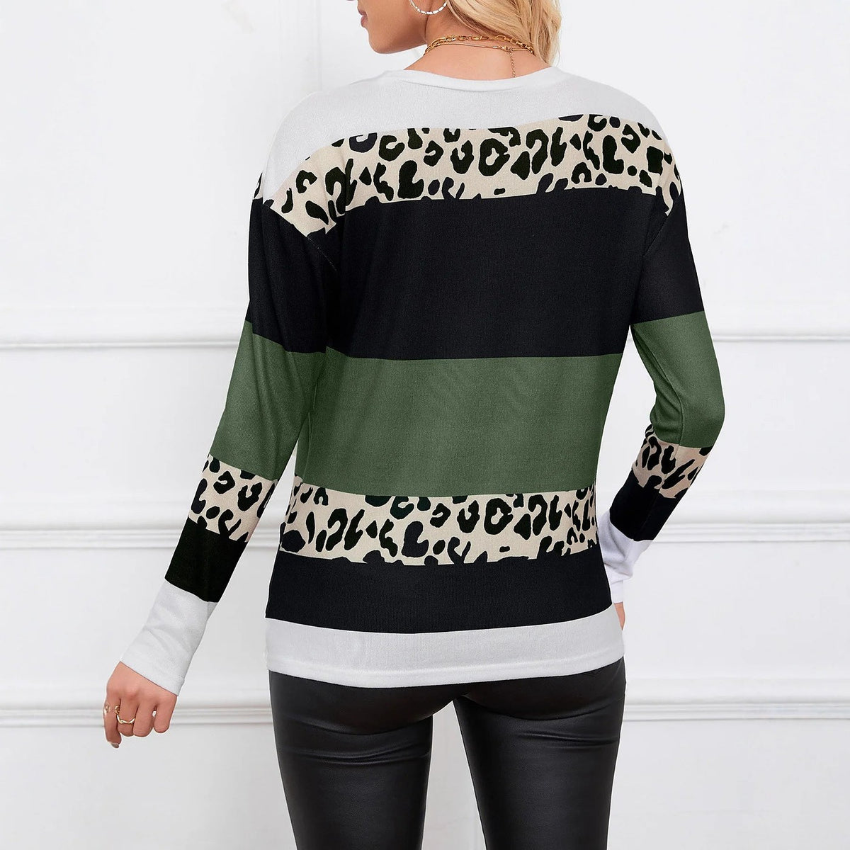 Women's Animal Print Colour Block Jersey Top
