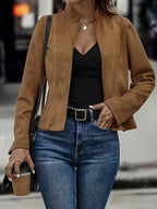 Women's Faux Suede Mandarin Collar Jacket