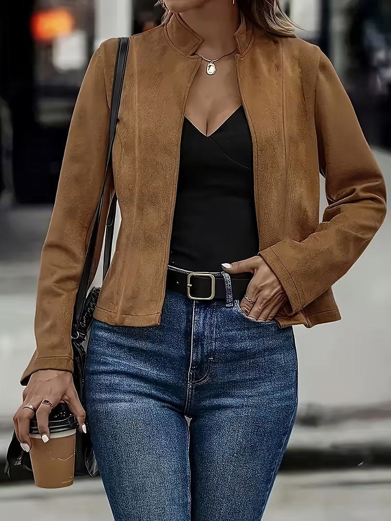 Women's Faux Suede Mandarin Collar Jacket