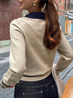 Women's Colour Block Polo Neck Top