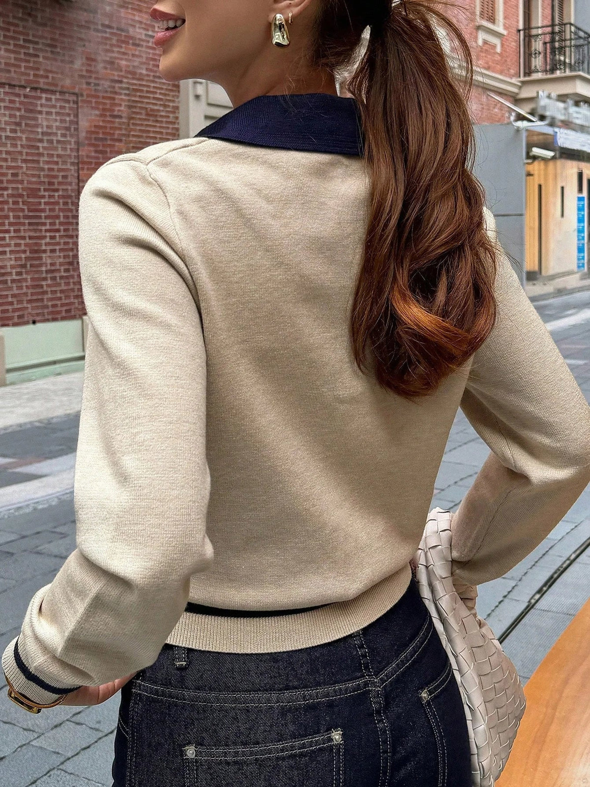 Women's Colour Block Polo Neck Top