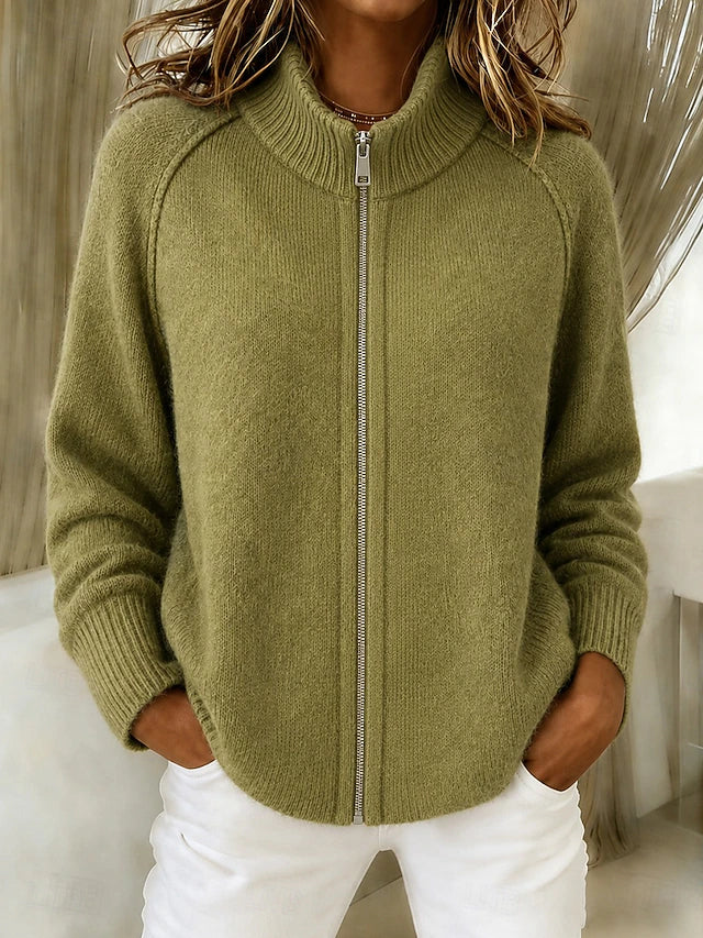 Women's Mandarin Collar Long Knit Cardigan