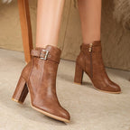 Women's Block Heel Buckle Strap Ankle Boots